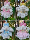 A cute and diverse schoolbag pendant in the shape of a plush rabbit with a drawstring skirt and hanging ears Specification image